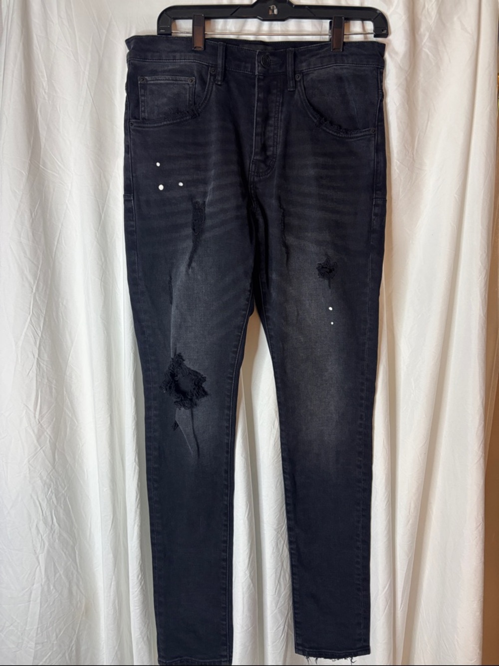 Men's Purple Skinny Black Distressed Jeans